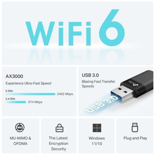 TP-LINK Archer TX50U AX3000 Wi-Fi 6 Dual Band USB Adaptör